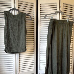 Olive Green Sleeveless Top and Skirt Set